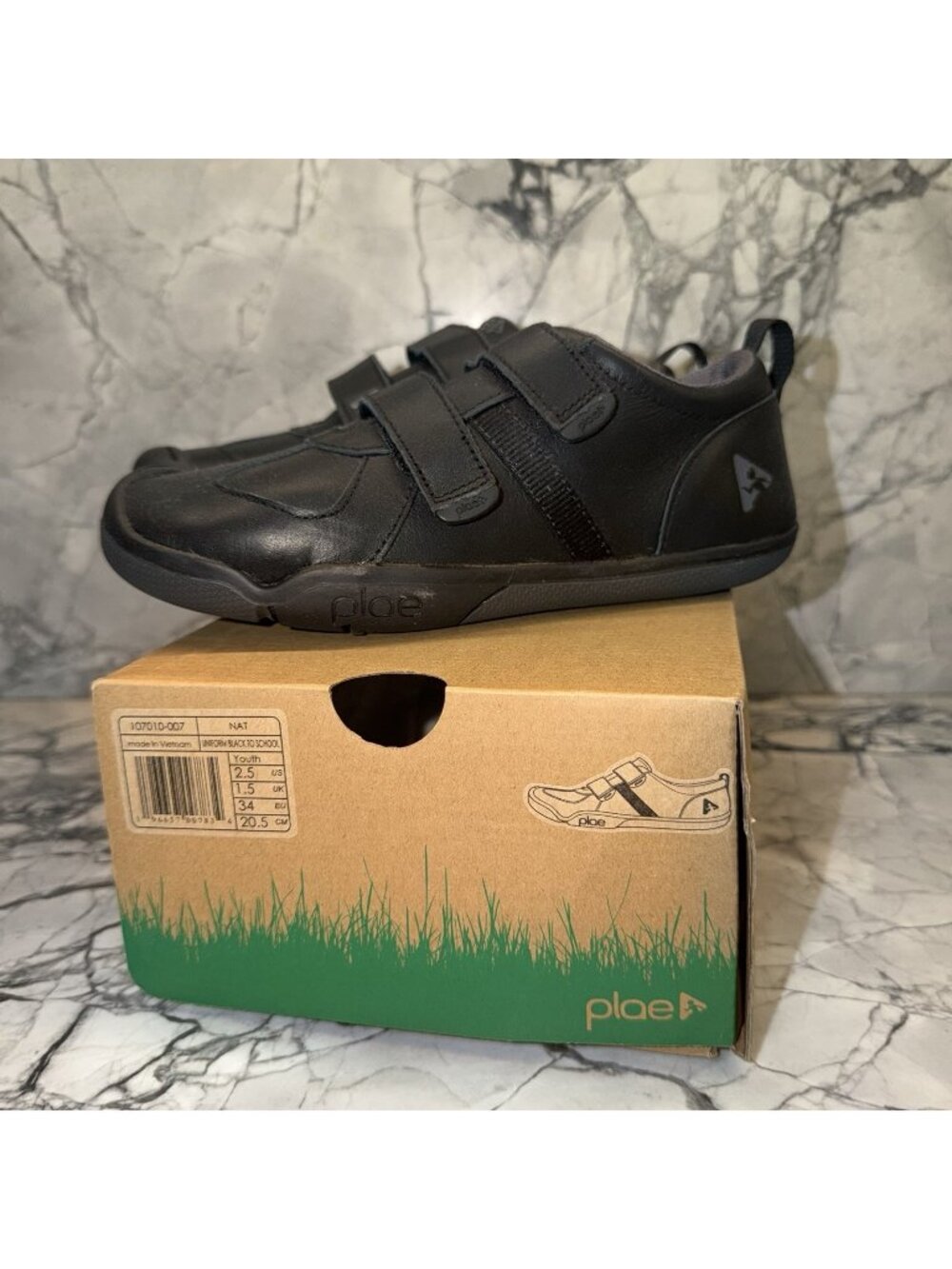 Plae Nat 2.5Y Unisex Uniform School Shoes Black Solid NEW